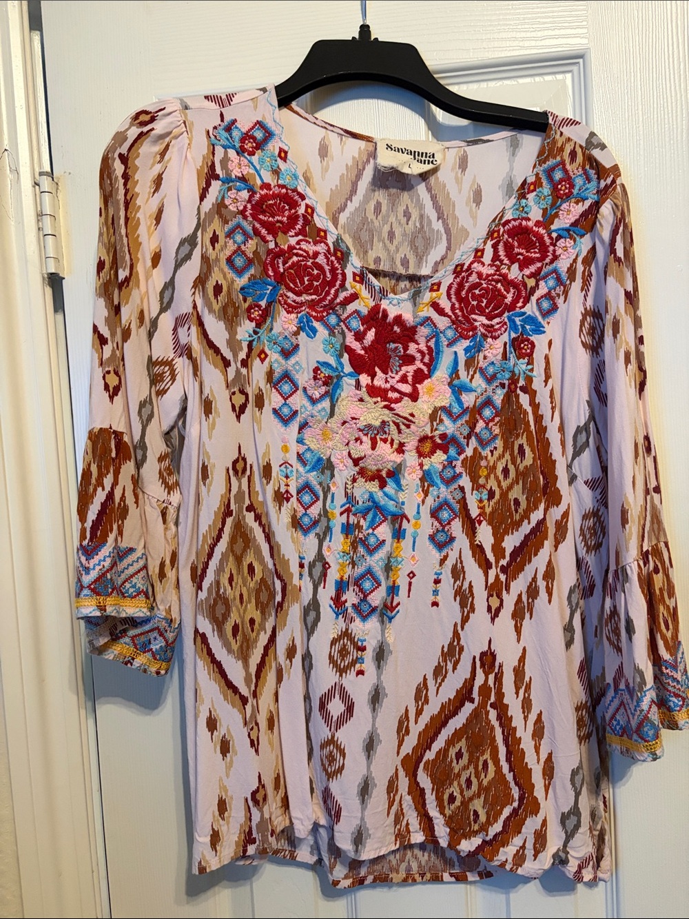 Savanna Jane Pink Tunic with Red Floral Embroidery